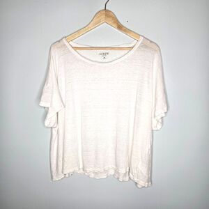 J. CREW 100% Linen Tee Short Sleeve 3X Boxy Cropped Relaxed Fit BY412 White
